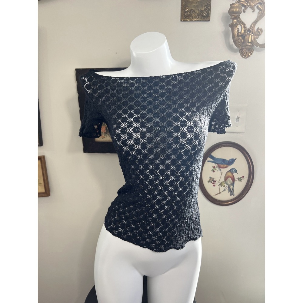 Banana Republic Black Floral Stretch Lace Off The Shoulder Top Size S